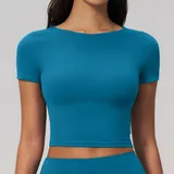 Peacock Blue Yoga Women's Short Sleeve Top Short Sleeve Brushed