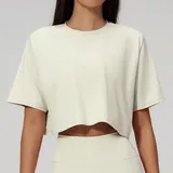 Light Apricot Women's Yoga Short Sleeve Top Crew Neck Relaxed