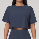 Cobalt Blue Women's Yoga Short Sleeve Top Crew Neck Relaxed