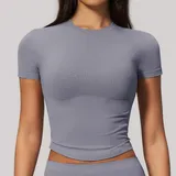 Smoky Blue Seamless Breathable Women's Short Sleeve Top Short Sleeve