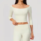 ST5529-1 · Cream White Cream White Women's Short Sleeve Top High Waist Slimming Fitted