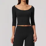 Jet Black Women's Short Sleeve Top High Waist Slimming Fitted