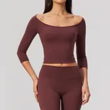 Wine Red Women's Short Sleeve Top High Waist Slimming Fitted