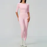 ST8793-1 · Falling Blossom Pink Falling Blossom Pink Women's Yoga Short Sleeve Top High Waist Slimming