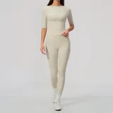 ST8793-3 · Oat Apricot Oat Apricot Women's Yoga Short Sleeve Top High Waist Slimming