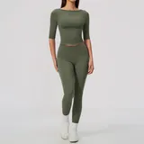 Forest Green Women's Yoga Short Sleeve Top High Waist Slimming