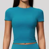 Peacock Blue Women's Short Sleeve Top Short Sleeve Breathable Slimming