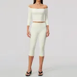 TL5529-1 · Cream White Cream White Brushed Slim Fit Women's Yoga Set High Waist