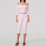 Falling Blossom Pink Brushed Slim Fit Women's Yoga Set High Waist