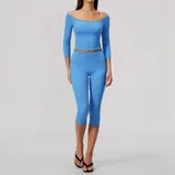 Seaside Blue Brushed Slim Fit Women's Yoga Set High Waist