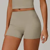 Camel Brown Women's Brushed Running Yoga Shorts High Waist Fitted