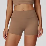 Mocha Brown Women's Brushed Running Yoga Shorts High Waist Fitted