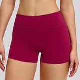 Raspberry Red Women's Brushed Running Yoga Shorts High Waist Fitted