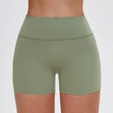 Light Army Green Women's Brushed Running Yoga Shorts High Waist Fitted