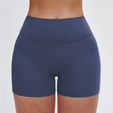 Navy Blue Women's Brushed Running Yoga Shorts High Waist Fitted