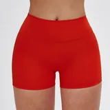 Bright Red Women's Brushed Running Yoga Shorts High Waist Fitted