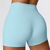 Sky Blue Women's Brushed Running Yoga Shorts High Waist Fitted