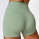 Basil Green Women's Brushed Running Yoga Shorts High Waist Fitted