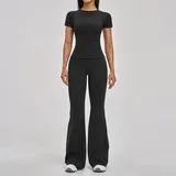 Jet Black Women's Fitness Yoga Activewear Set Quick Dry Fitted