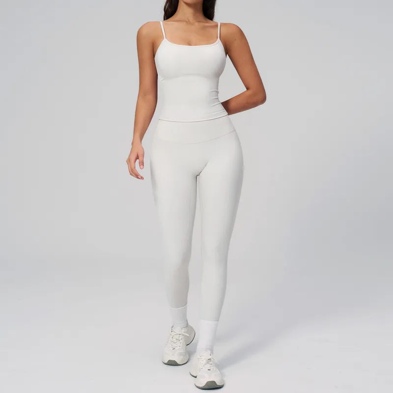Breathable High Waist Yoga Leggings Tank Strappy Fitted