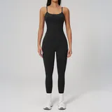 TS2551-2 · Jet Black Jet Black Breathable High Waist Yoga Leggings Tank Strappy Fitted