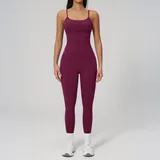 TS2551-3 · Dark Purple Red Dark Purple Red Breathable High Waist Yoga Leggings Tank Strappy Fitted