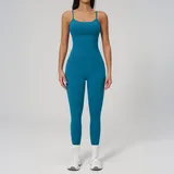Peacock Blue Breathable High Waist Yoga Leggings Tank Strappy Fitted