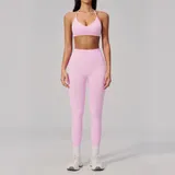 TS2557-1 · Sakra Pink Sakra Pink Women's Seamless Yoga Set Halter Neck Backless Fitted