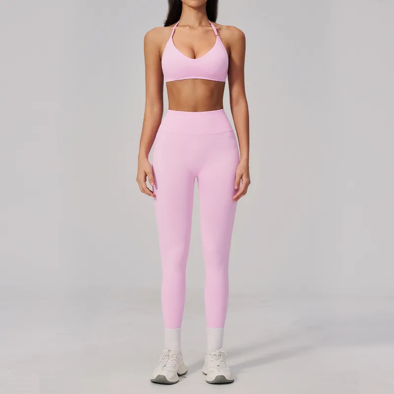 Women's Seamless Yoga Set Halter Neck Backless Fitted