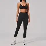 TS2557-2 · Jet Black Jet Black Women's Seamless Yoga Set Halter Neck Backless Fitted