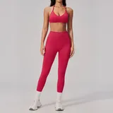 TS2557-3 · Vivid Red Vivid Red Women's Seamless Yoga Set Halter Neck Backless Fitted