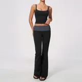 Jet Black Women's High Waist Yoga Leggings Fitness Workout Tank