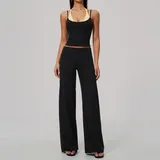 TS2585-2 · Meteor Black & Yellow Meteor Black & Yellow Brushed High Stretch Women's Yoga Set Halter Neck