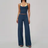TS2585-3 · Teal Blue & Yellow Teal Blue & Yellow Brushed High Stretch Women's Yoga Set Halter Neck