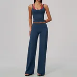 TS2585-4 · Teal Blue & Red Teal Blue & Red Brushed High Stretch Women's Yoga Set Halter Neck