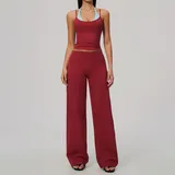 Pomegranate Red & Blue Brushed High Stretch Women's Yoga Set Halter Neck
