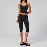 Jet Black Women's High Stretch Yoga Activewear Set Quick Dry