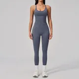 Dark Grey Blue Women's Seamless Performance Yoga Activewear Set High Waist
