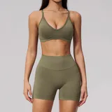Pine Green Women's Cross Back Yoga Activewear Set Seamless Backless