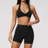 Jet Black Tummy Control Running Women's Yoga Set Tummy Control