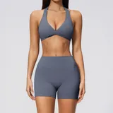 Haze Blue Tummy Control Running Women's Yoga Set Tummy Control