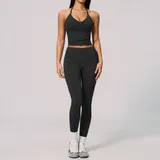 Jet Black Women's Yoga Set High Waist Running High Waist