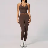 TS4535-3 · Red Brown Red Brown Women's Yoga Set High Waist Running High Waist