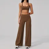 TS4539-1 · Chestnut Brown Chestnut Brown High Stretch Breathable Women's Yoga Set Backless Fitted