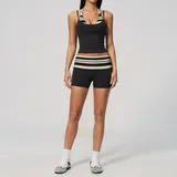 Black Stripe Women's Yoga Set Tummy Control Running Halter Neck