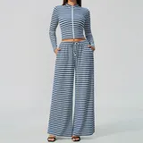 Royal Blue White Breathable Women's Yoga Set Wide Leg Slimming Relaxed
