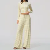 Mustard White Breathable Women's Yoga Set Wide Leg Slimming Relaxed