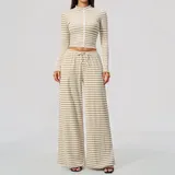 Khaki White Breathable Women's Yoga Set Wide Leg Slimming Relaxed