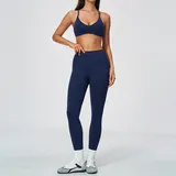 TS5112-4 · Ink Blue Ink Blue Women's Seamless Breathable Yoga Activewear Set Backless Fitted