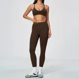 Ink Brown Women's Seamless Breathable Yoga Activewear Set Backless Fitted